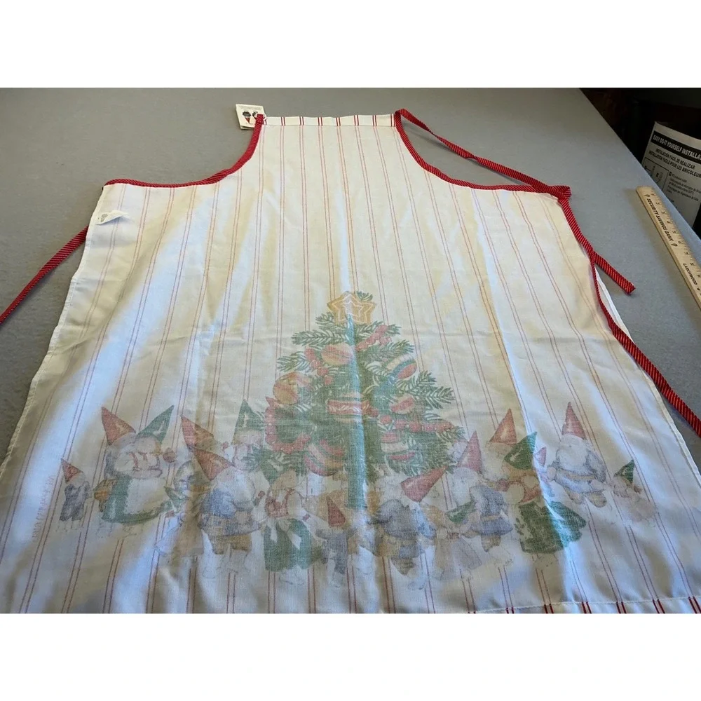 Barth & Dreyfuss Vintage 70s Gnomes Christmas Apron Rien Poortvliet OS NWT